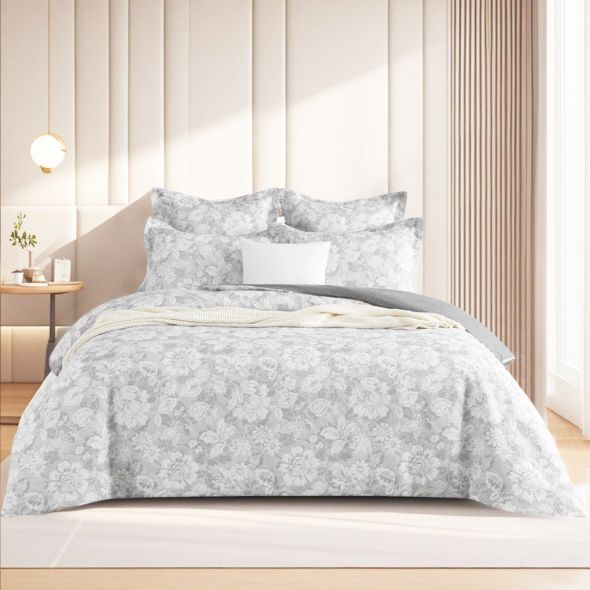 Lubela 300TC Cotton Blend Jacquard Woven Quilt Cover Set by Renee Taylor in Light Charcoal
