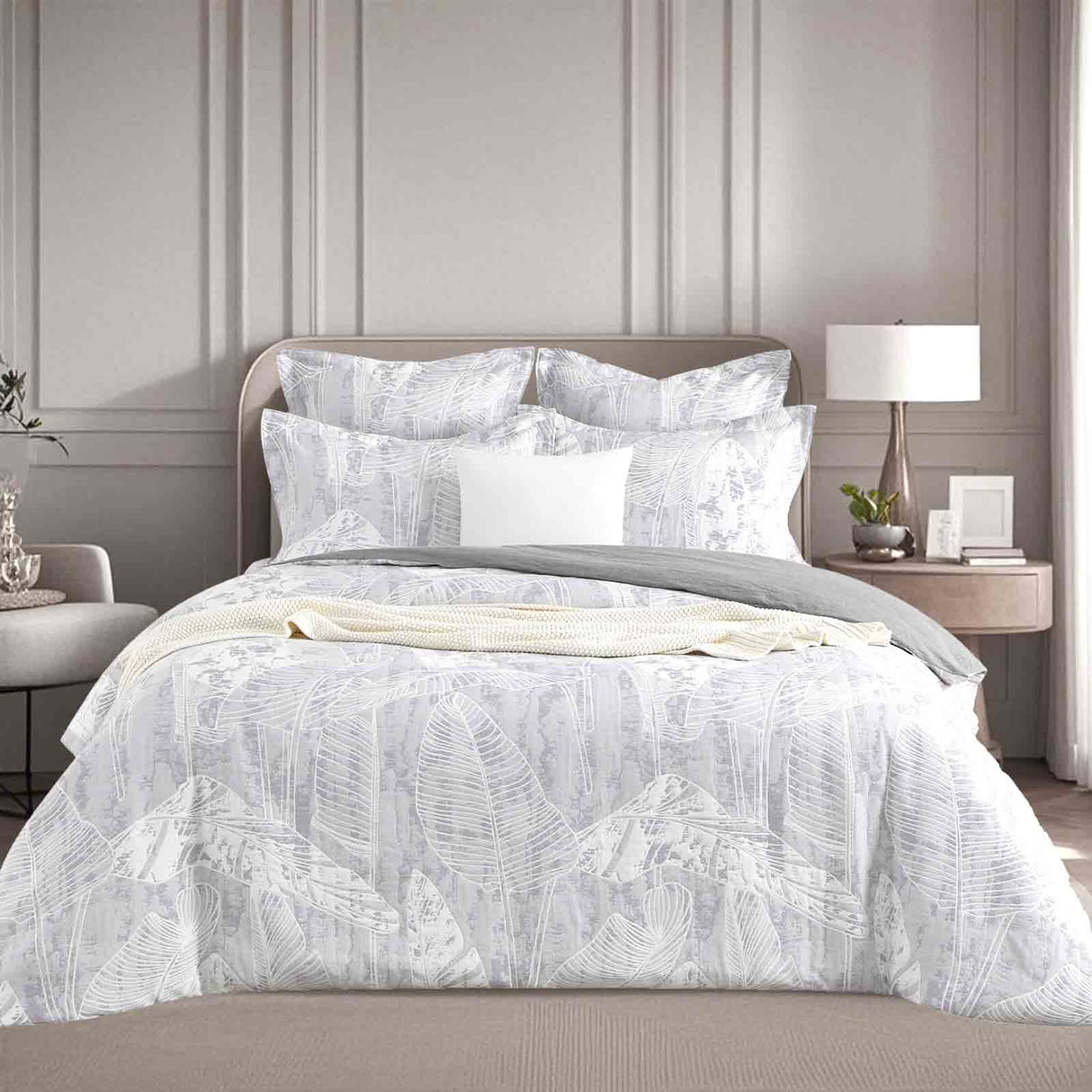 Ferano 300TC Cotton Blend Jacquard Woven Quilt Cover Set by Renee Taylor in Light Charcoal