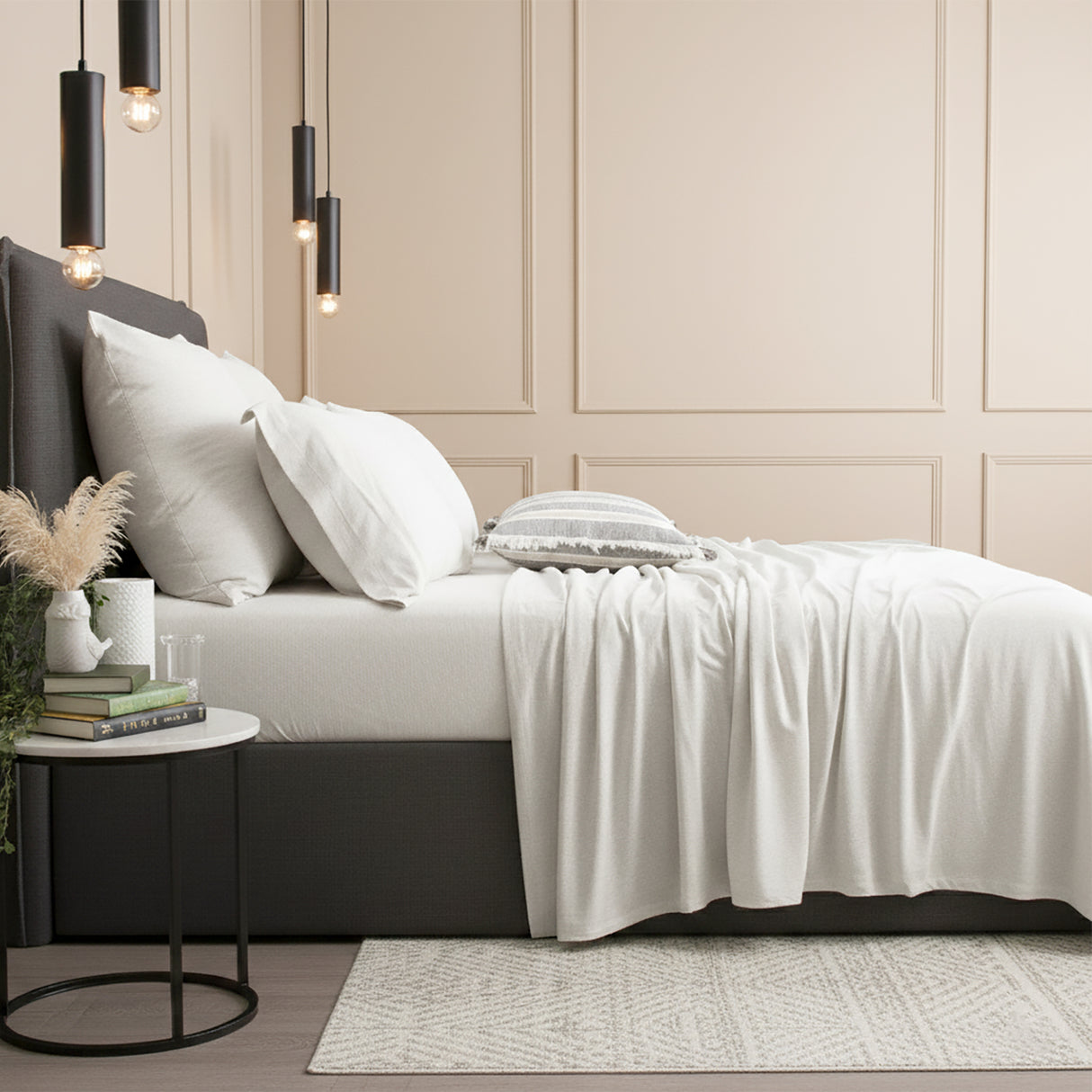 Luxiore 100% Organic Cotton Melange Soft Jersey Sheet Set by Renee Taylor | Breathable Eco Cotton Sheets Wrinkle Free