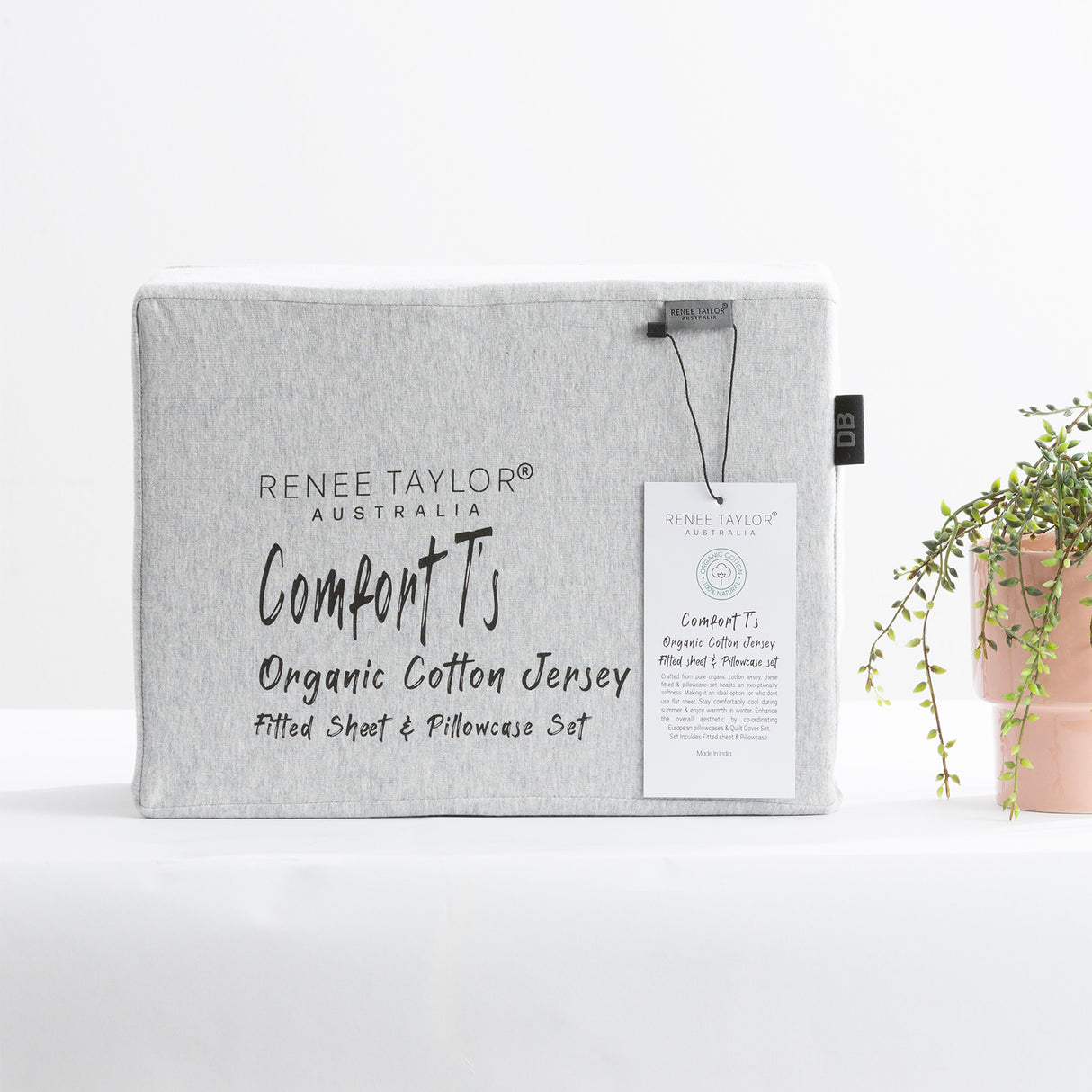 Luxiore 100% Organic Cotton Melange Jersey Fitted Sheet Combo Set by Renee Taylor | Breathable Eco Cotton Wrinkle Free Sheets