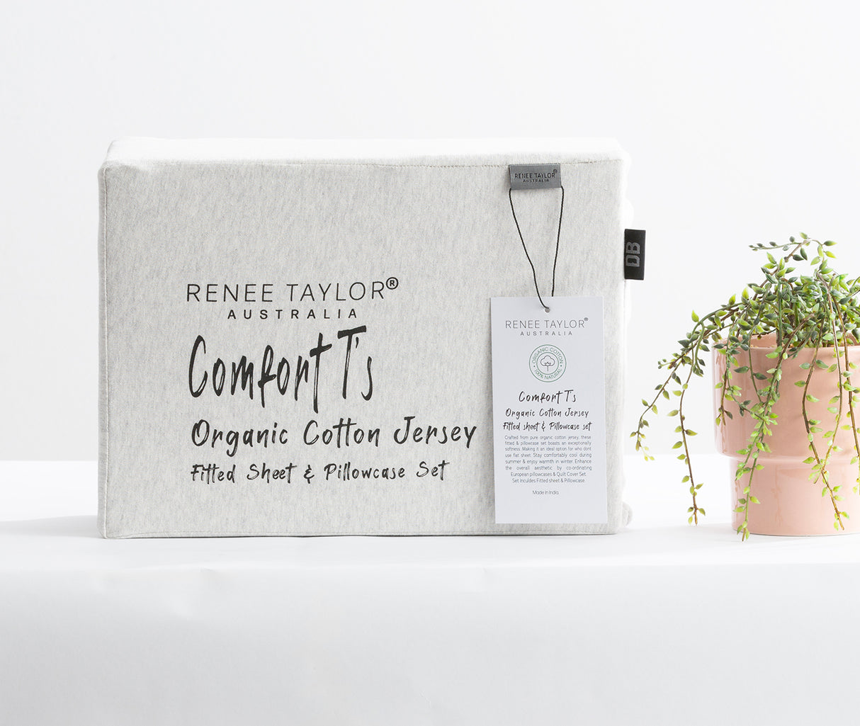 Luxiore 100% Organic Cotton Melange Jersey Fitted Sheet Combo Set by Renee Taylor | Breathable Eco Cotton Wrinkle Free Sheets