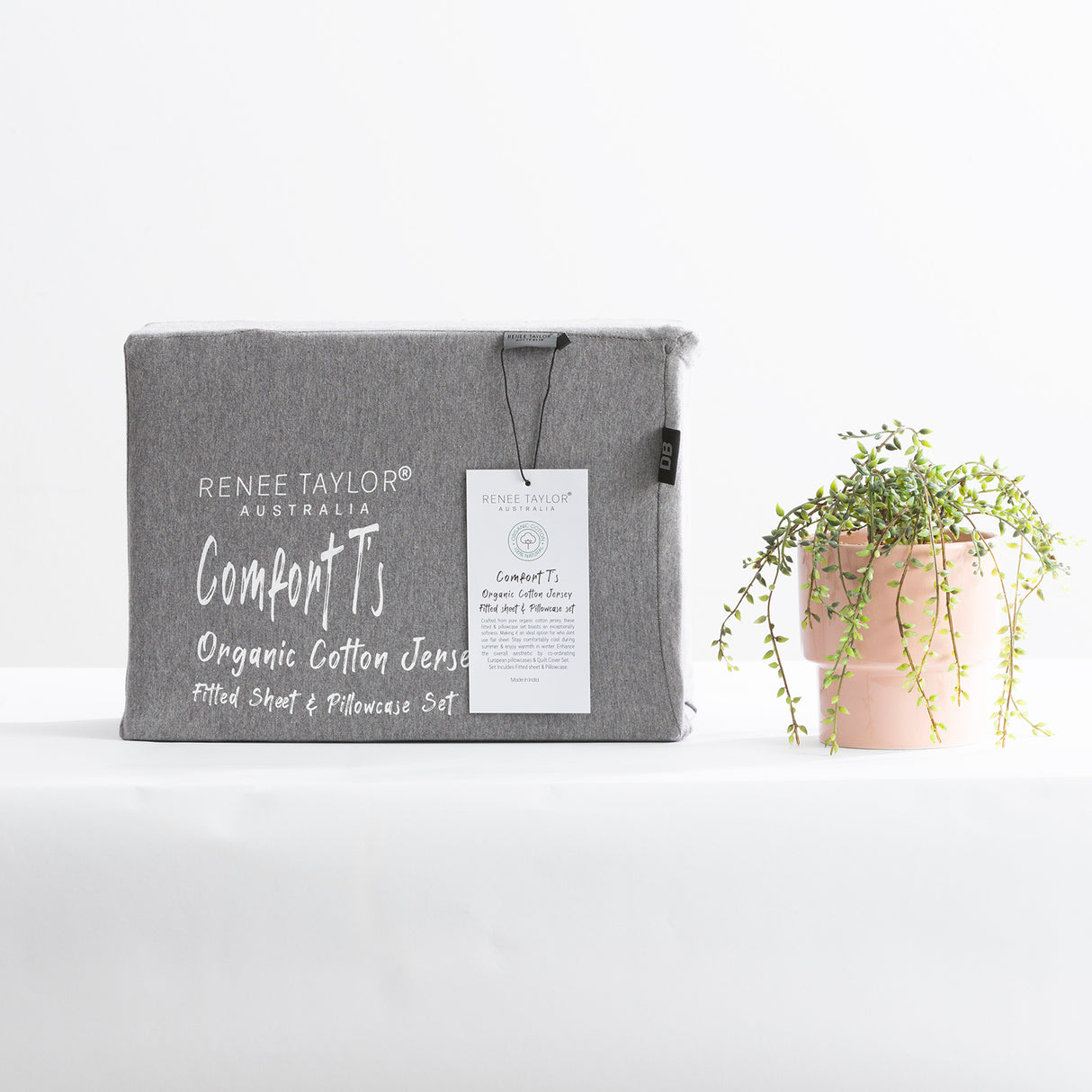 Luxiore 100% Organic Cotton Melange Jersey Fitted Sheet Combo Set by Renee Taylor | Breathable Eco Cotton Wrinkle Free Sheets