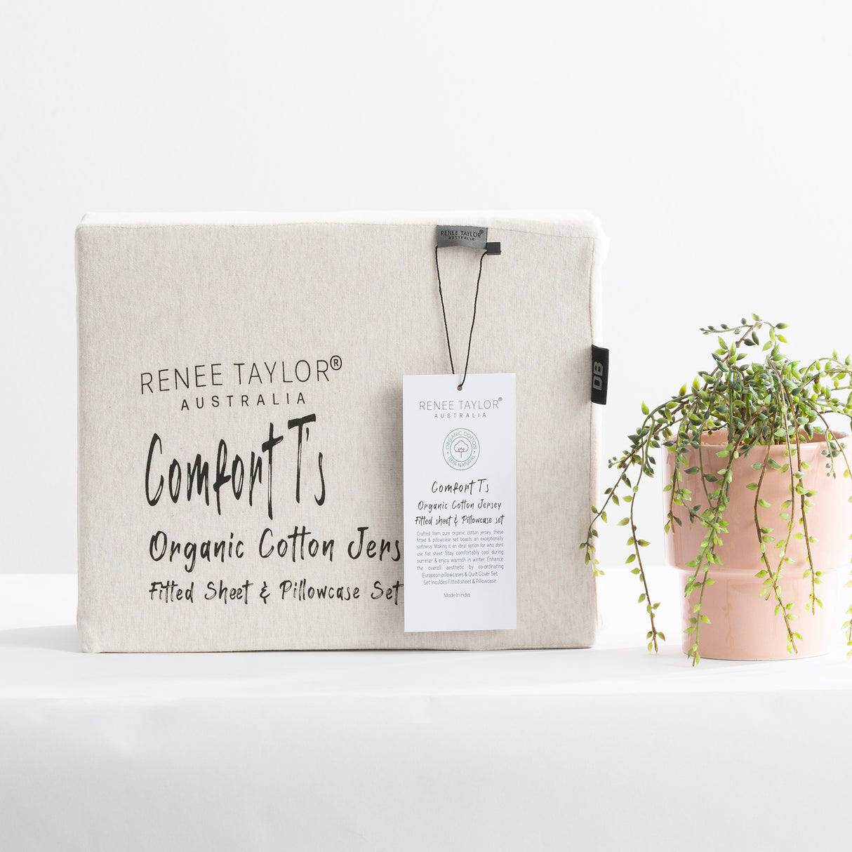 Luxiore 100% Organic Cotton Melange Jersey Fitted Sheet Combo Set by Renee Taylor | Breathable Eco Cotton Wrinkle Free Sheets