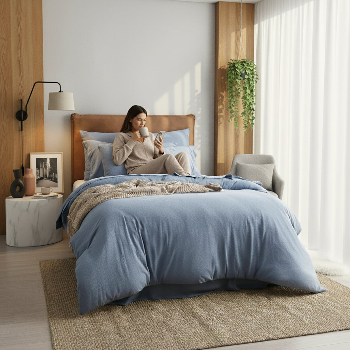 Luxiore 100% Organic Cotton Melange Jersey Quilt Cover Set by Renee Taylor | Breathable Eco Cotton Donna Cover Set