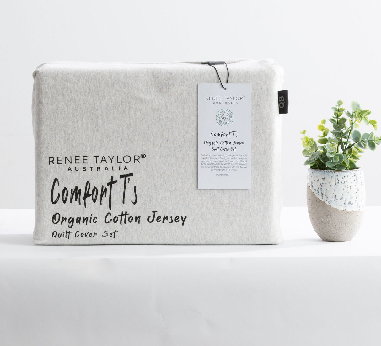 Luxiore 100% Organic Cotton Melange Jersey Quilt Cover Set by Renee Taylor | Breathable Eco Cotton Donna Cover Set