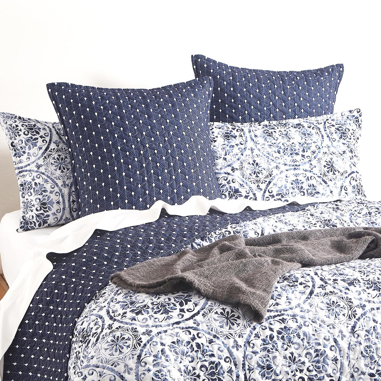 Amore 3pc Quilted Reversible Coverlet Set by Renee Taylor | Two Sided Modern Light Coverlet