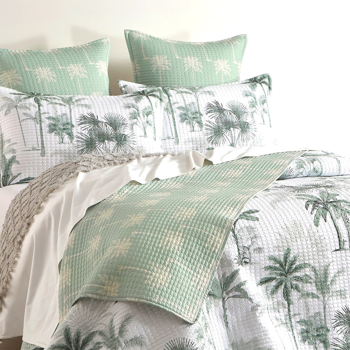 Palmea 3pc Quilted Reversible Coverlet Set by Renee Taylor | Two Sided Modern Light Coverlet