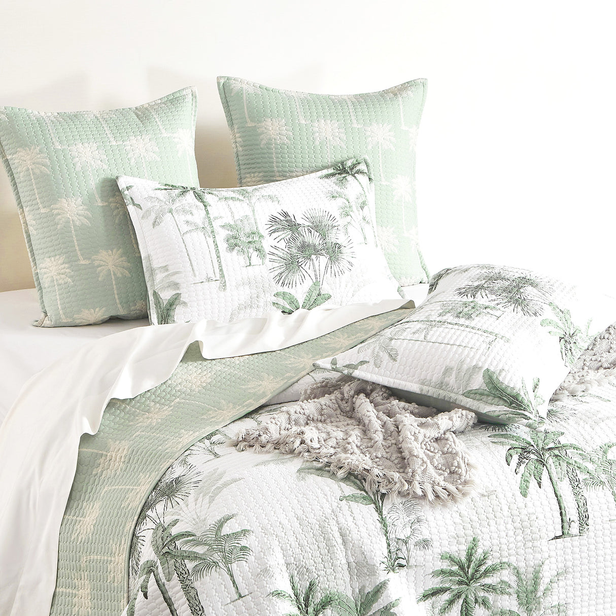 Palmea 3pc Quilted Reversible Coverlet Set by Renee Taylor | Two Sided Modern Light Coverlet