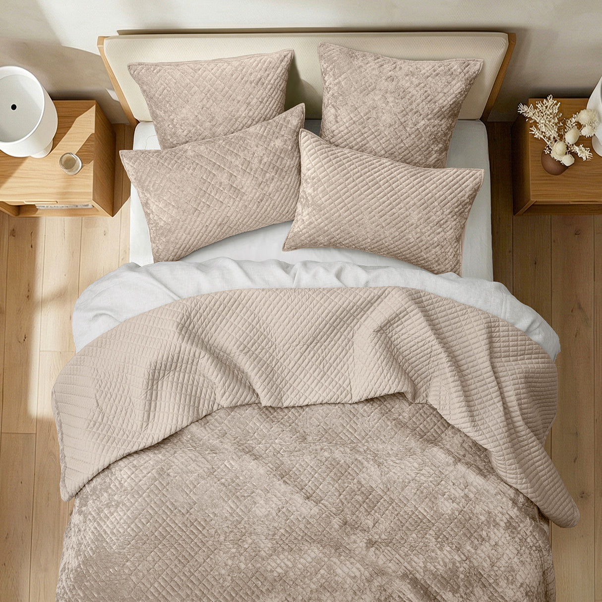 Sierra Soft Velvet Plush 3pc Coverlet Set by Renee Taylor | Cross Stitch Patten 100% Cotton Reverse Side