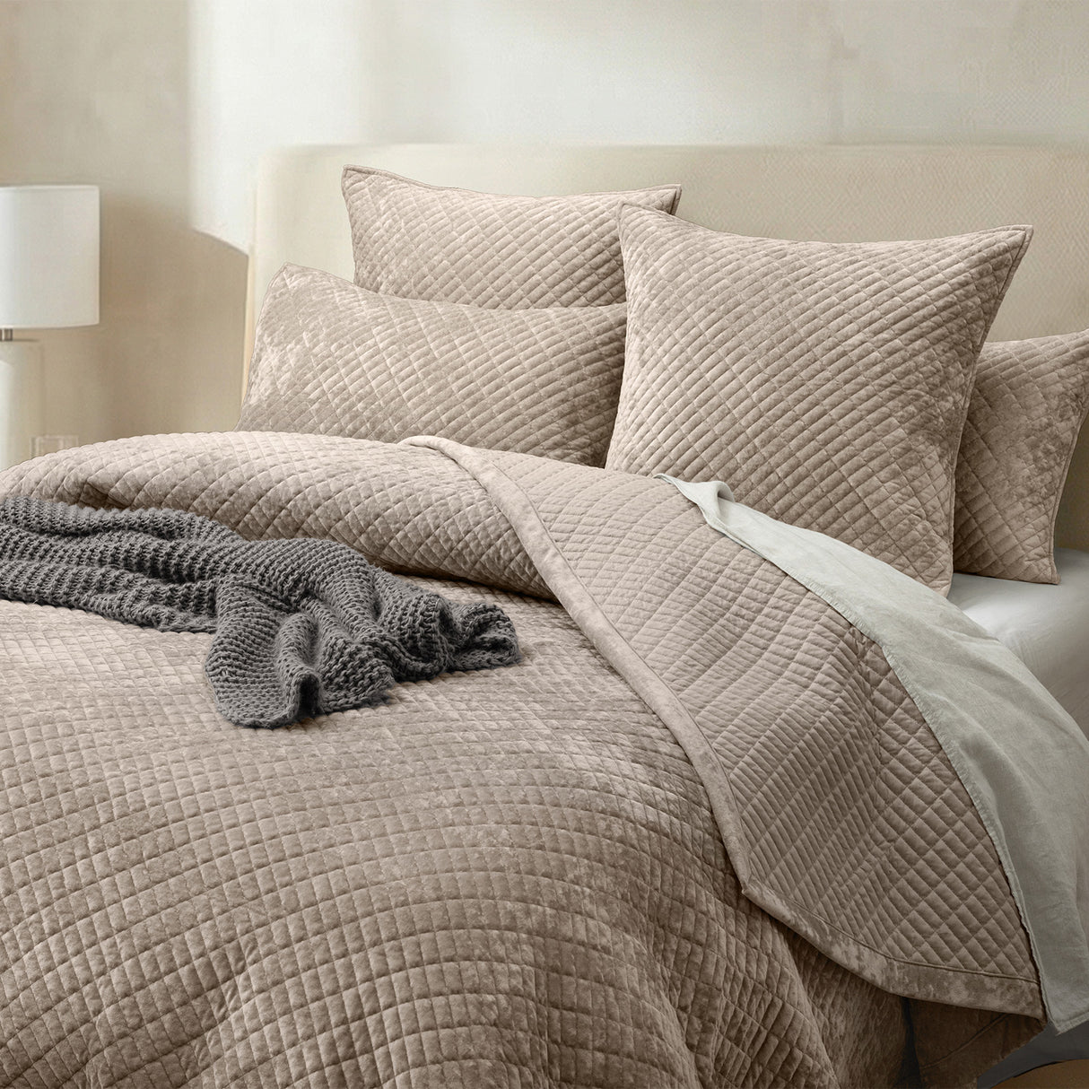 Sierra Soft Velvet Plush 3pc Coverlet Set by Renee Taylor | Cross Stitch Patten 100% Cotton Reverse Side