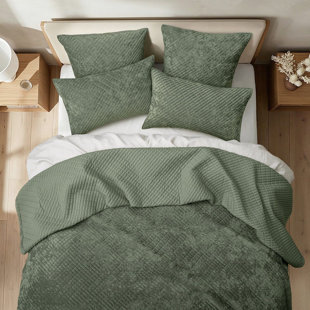 Sierra Soft Velvet Plush 3pc Coverlet Set by Renee Taylor | Cross Stitch Patten 100% Cotton Reverse Side