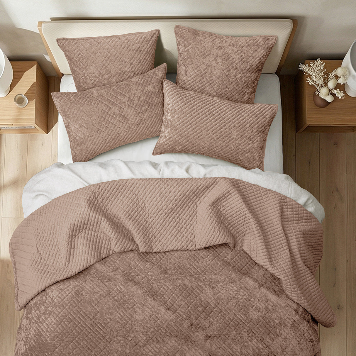 Sierra Soft Velvet Plush 3pc Coverlet Set by Renee Taylor | Cross Stitch Patten 100% Cotton Reverse Side