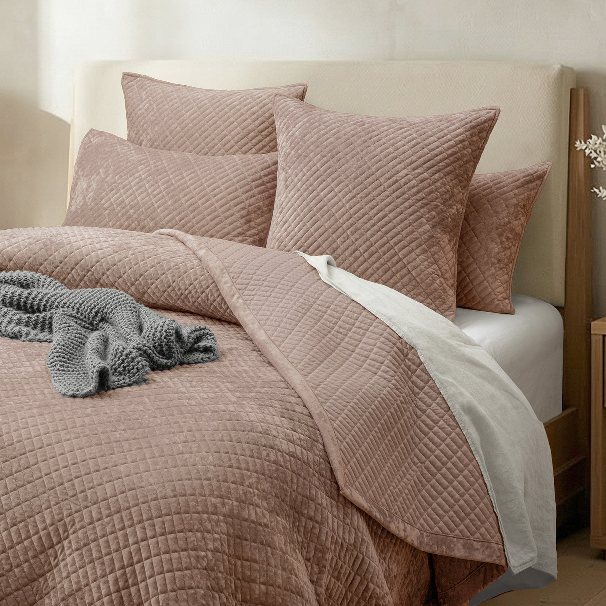 Sierra Soft Velvet Plush 3pc Coverlet Set by Renee Taylor | Cross Stitch Patten 100% Cotton Reverse Side