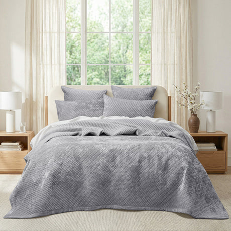 Sierra Soft Velvet Plush 3pc Coverlet Set by Renee Taylor | Cross Stitch Patten 100% Cotton Reverse Side