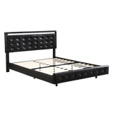 Riomi LED BlackPU Leather Floating Bed | Tufted Design Modern LED Lights Bed Frame
