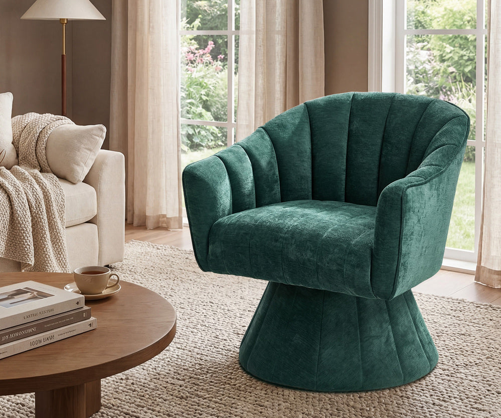 Florence Plush Fabric 360 Swivel Lounge Chair | Modern Statement Piece Accent Tub Chair
