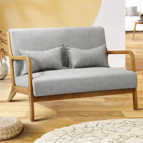 Teramo 2 Seater Accent Couch Lounge Chair | Modern Fabric and Wood Designer Armchair & 2 Bonus Cushions