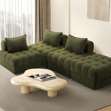 Valore Verde Modular Sofa Lounge Set | Adjustable Armless Boucle Green Fabric Sofa Modular Lounge