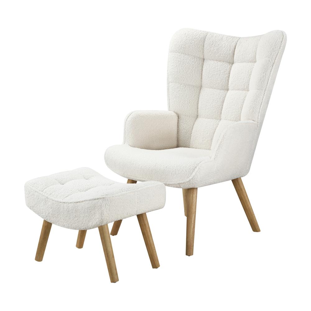 Sierra Fabric Lounge Chair And Ottoman Stool Set | Premium Upholstered Soft Armchair and Ottoman