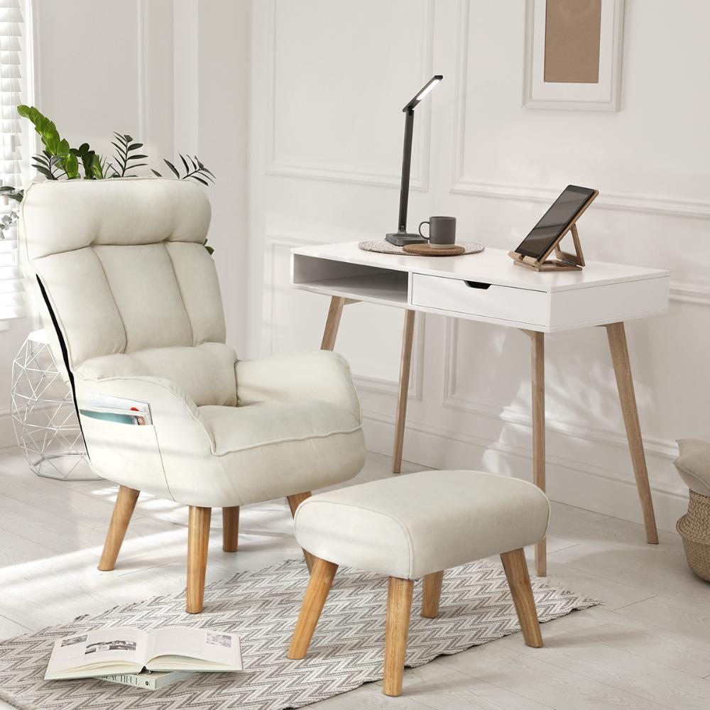 Lana Fabric Lounge Chair And Ottoman Stool | Swivel Seat Recline Extra Soft Armchair and Ottoman Set