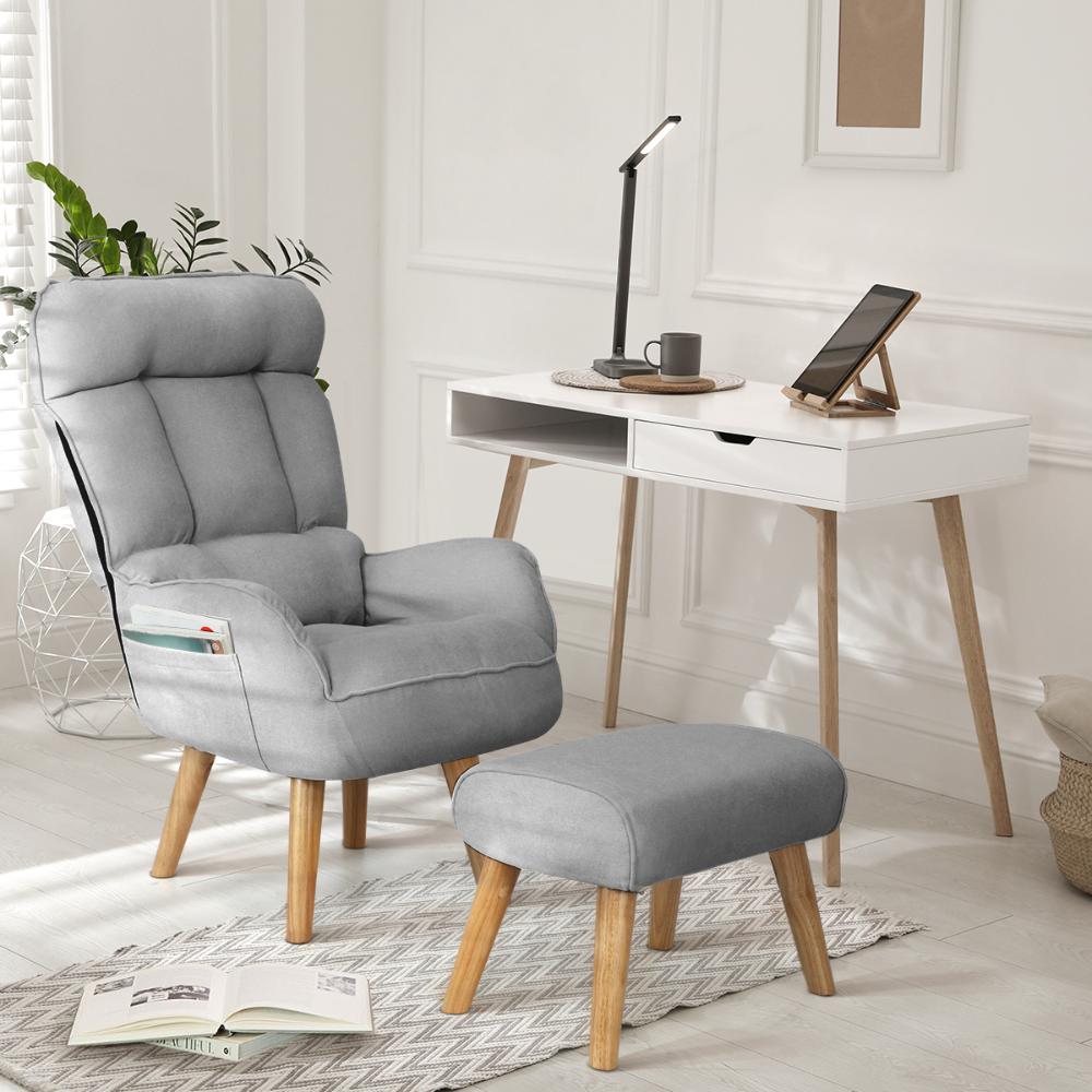 Lana Fabric Lounge Chair And Ottoman Stool | Swivel Seat Recline Extra Soft Armchair and Ottoman Set