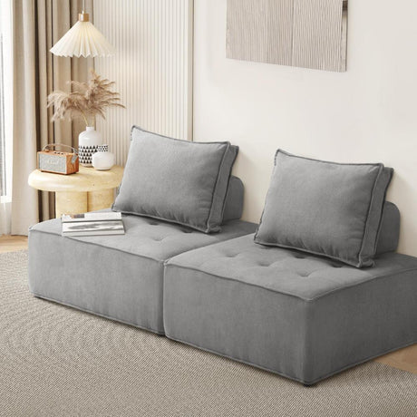 Natuzzo Verstaile Modular Sofa Lounge Set | Adjustable Armless Boucle Fabric Sofa | PU Leather Modular Lounge