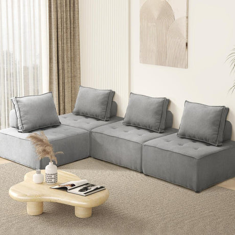 Natuzzo Verstaile Modular Sofa Lounge Set | Adjustable Armless Boucle Fabric Sofa | PU Leather Modular Lounge