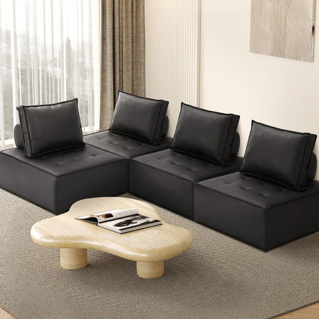 Natuzzo Verstaile Modular Sofa Lounge Set | Adjustable Armless Boucle Fabric Sofa | PU Leather Modular Lounge