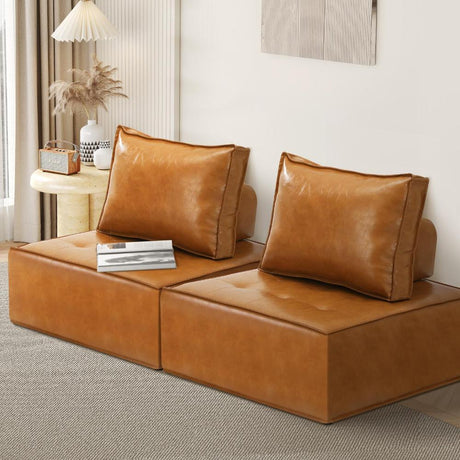 Natuzzo Verstaile Modular Sofa Lounge Set | Adjustable Armless Boucle Fabric Sofa | PU Leather Modular Lounge