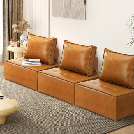 Natuzzo Verstaile Modular Sofa Lounge Set | Adjustable Armless Boucle Fabric Sofa | PU Leather Modular Lounge