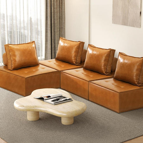 Natuzzo Verstaile Modular Sofa Lounge Set | Adjustable Armless Boucle Fabric Sofa | PU Leather Modular Lounge