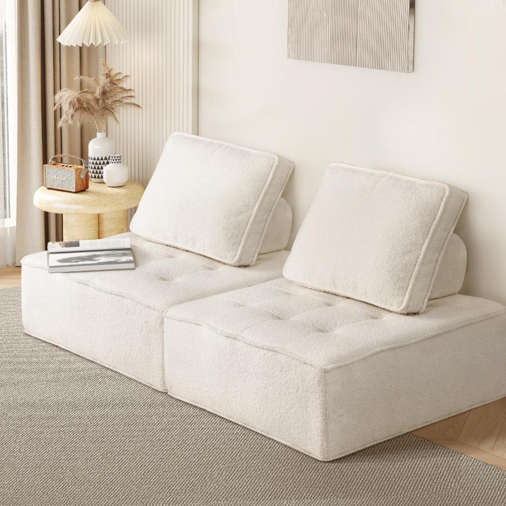 Natuzzo Verstaile Modular Sofa Lounge Set | Adjustable Armless Boucle Fabric Sofa | PU Leather Modular Lounge