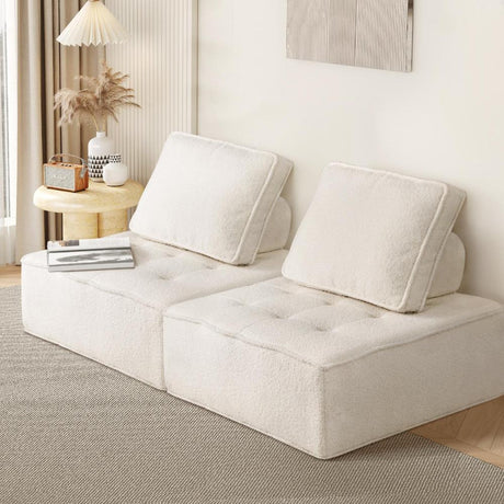 Natuzzo Verstaile Modular Sofa Lounge Set | Adjustable Armless Boucle Fabric Sofa | PU Leather Modular Lounge