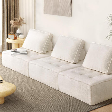 Natuzzo Verstaile Modular Sofa Lounge Set | Adjustable Armless Boucle Fabric Sofa | PU Leather Modular Lounge