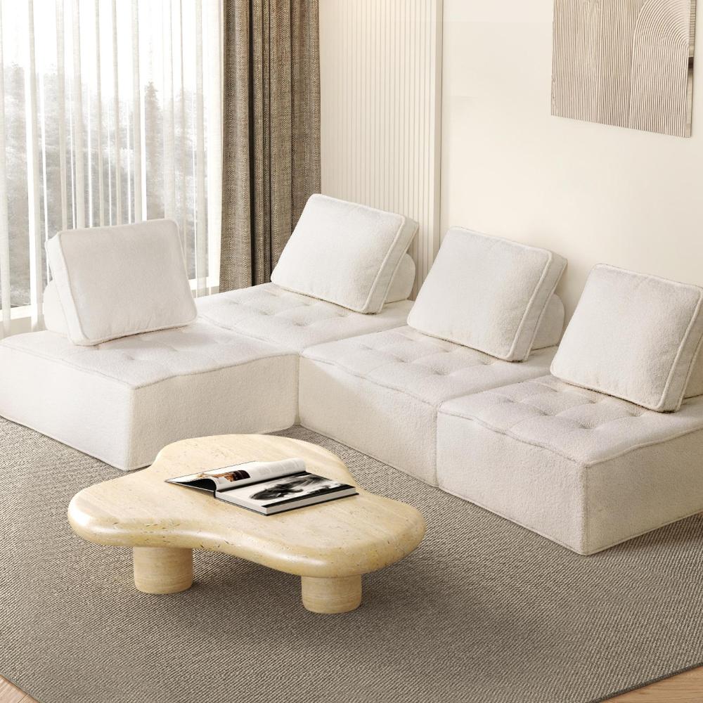 Natuzzo Verstaile Modular Sofa Lounge Set | Adjustable Armless Boucle Fabric Sofa | PU Leather Modular Lounge