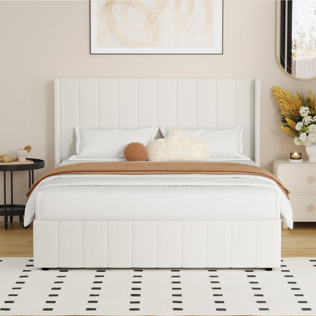 Allure Royale Boucle Fabric Gas Lift Storage Bed | Two In One Bed and Storage Combo Bed Frame in Boucle