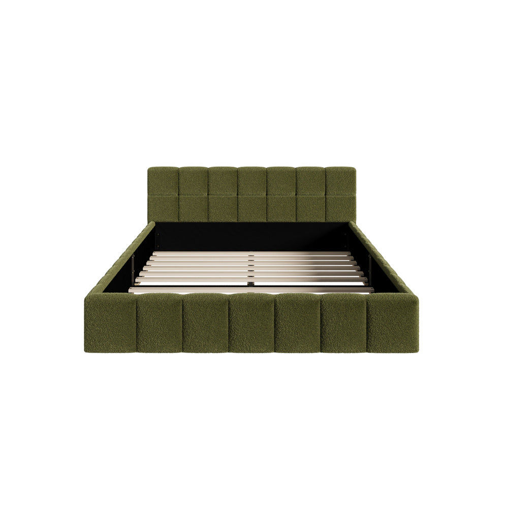 Botelia Green Boucle Low Profile Bed Frame| Luxurious Tufted  Premium Fabric Ground Bed