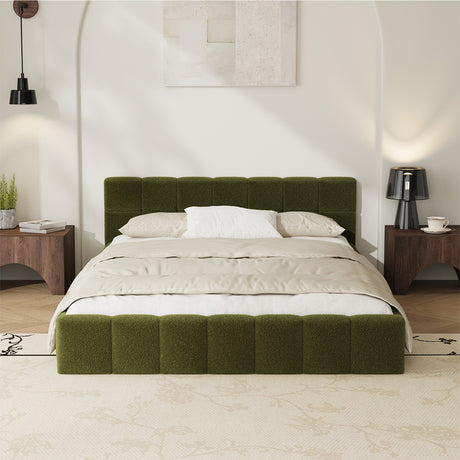 Botelia Green Boucle Low Profile Bed Frame| Luxurious Tufted  Premium Fabric Ground Bed