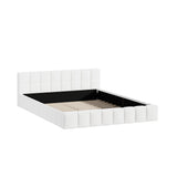 Botelia White Boucle Low Profile Bed Frame| Luxurious Tufted Premium Fabric Ground Bed