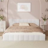 Botelia White Boucle Low Profile Bed Frame| Luxurious Tufted Premium Fabric Ground Bed