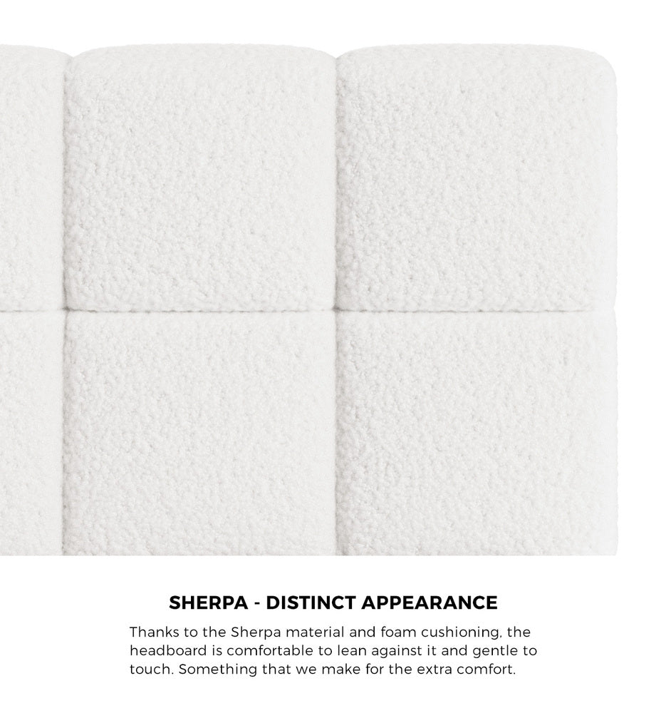 Botelia White Boucle Low Profile Bed Frame| Luxurious Tufted Premium Fabric Ground Bed