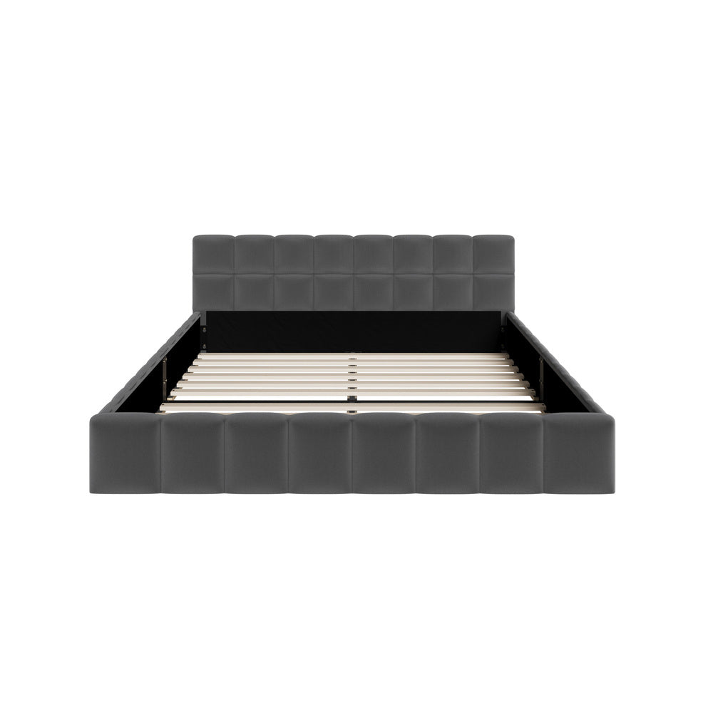 Botelia Grey Velvet Low Profile Bed Frame | Soft Luxurious Tufted Premium Fabric Ground Bed