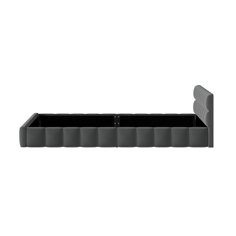Botelia Grey Velvet Low Profile Bed Frame | Soft Luxurious Tufted Premium Fabric Ground Bed