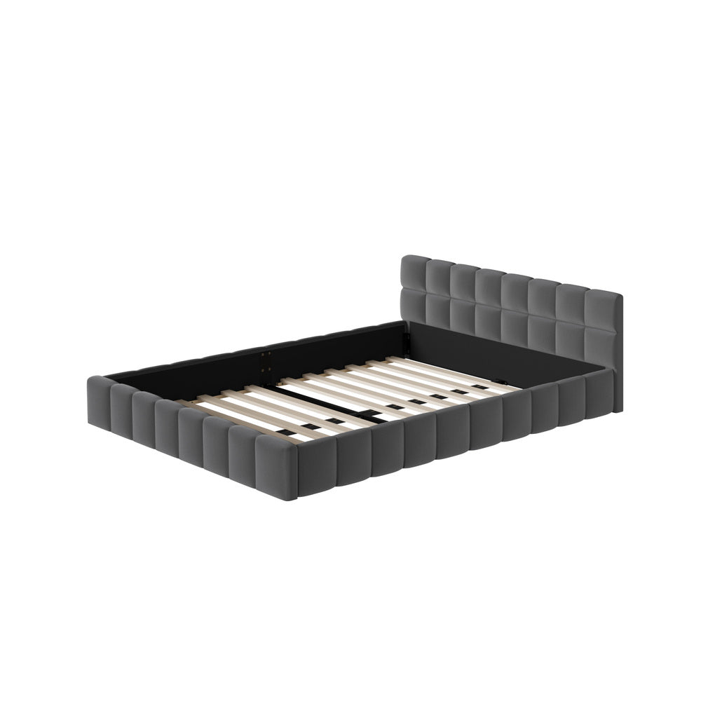Botelia Grey Velvet Low Profile Bed Frame | Soft Luxurious Tufted Premium Fabric Ground Bed