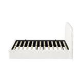 White Marshmallow Cloud Boucle Gas Lift Bed | Soft Padded Arched Fabric Storage Bed Frame