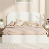 White Marshmallow Cloud Boucle Gas Lift Bed | Soft Padded Arched Fabric Storage Bed Frame