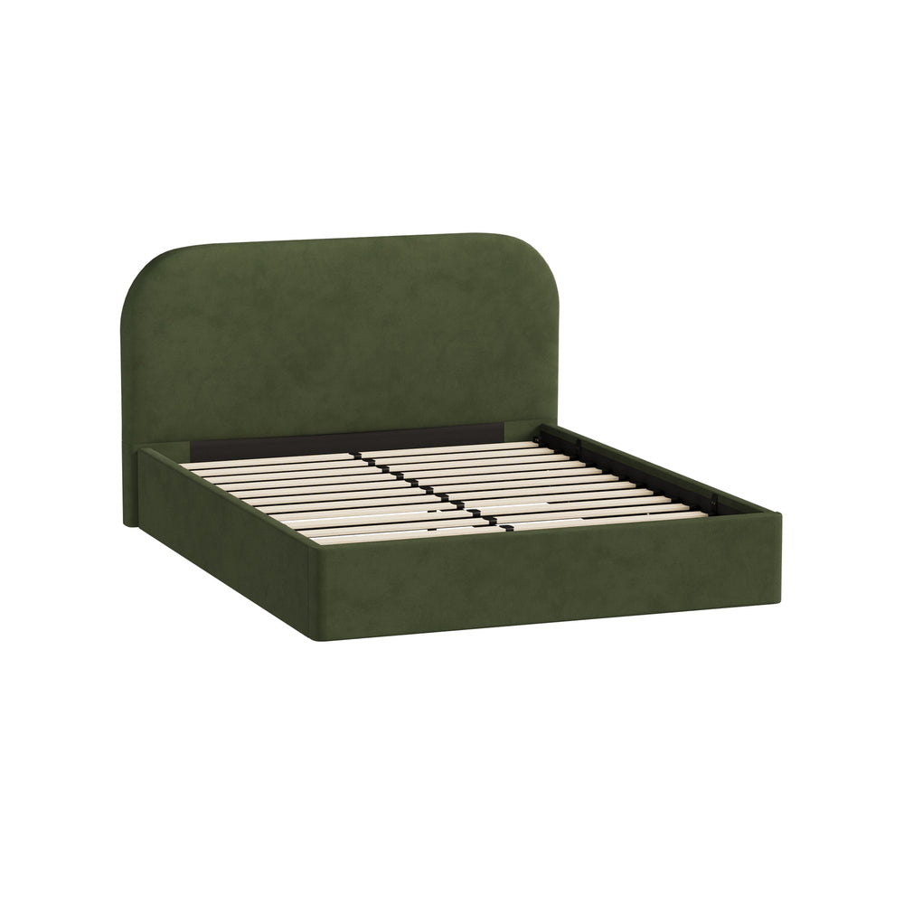 Green Cloud Marshmallow Velvet Touch Gas Lift Bed | Soft Padded Arched Fabric Storage Bed Frame