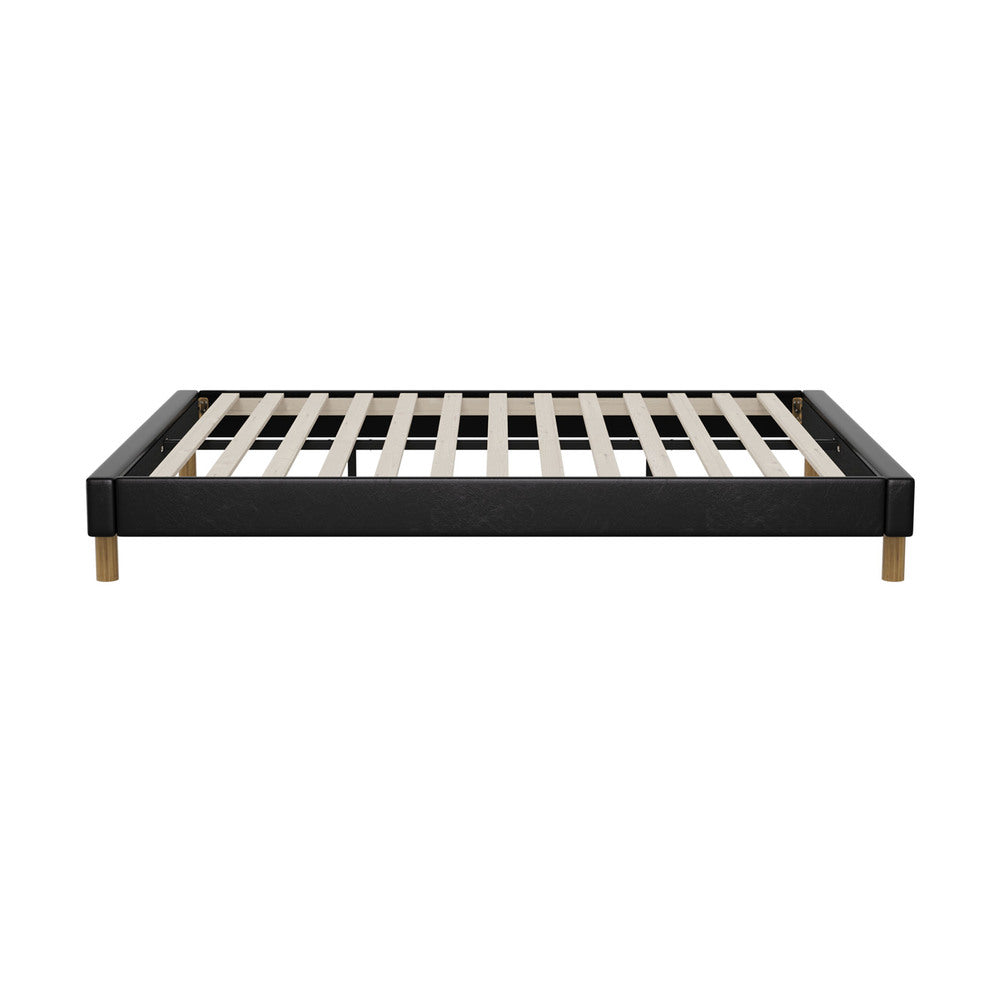 Amalfi Nero Black PU Leather Platform Bed Base | Beautiful Modern PU Leather Bed Base