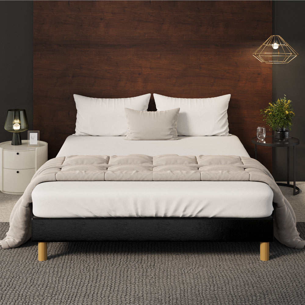 Amalfi Nero Black PU Leather Platform Bed Base | Beautiful Modern PU Leather Bed Base