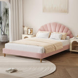 Princess Arial Pink Seashell Style Velvet Fabric Bed Frame | Kids Pink Soft Touch Fabric Bed